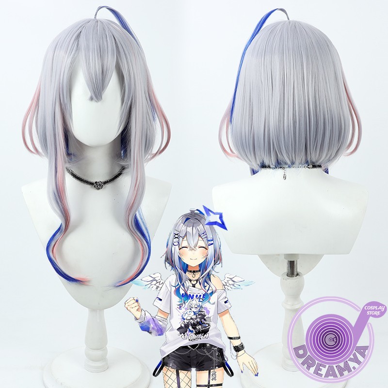 Anime Cosplay Wig Heat Resistant - Amane Kanata Cosplay Wig Vtuber Gray