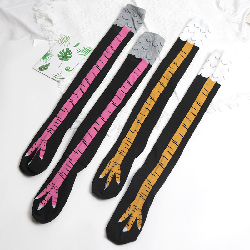 1Pairs Women Print Knee High S - Funny Chicken Leg Socks 评论和价格