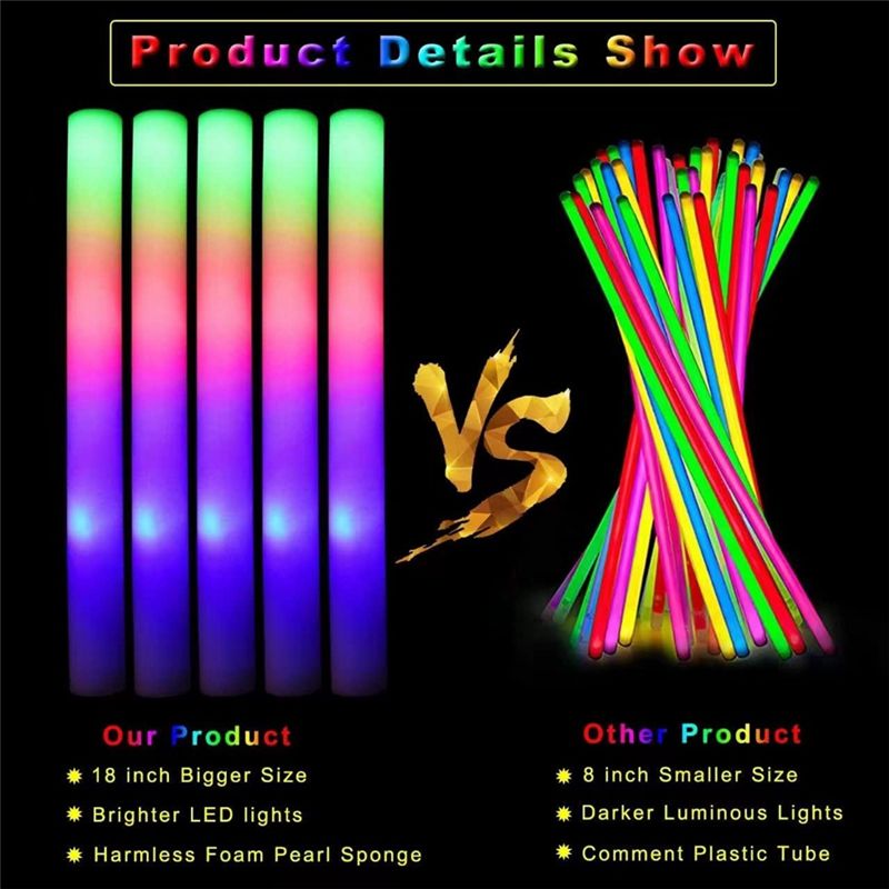 【Big Deal】Glow Sticks Bulk, LE - Flashing Led Foam Sticks Party 评论和价格