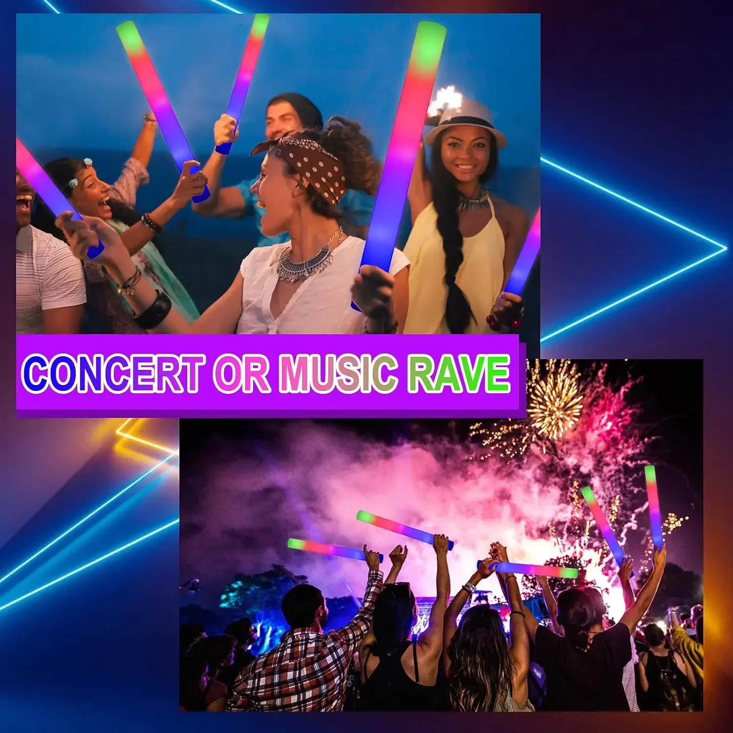 2Z-50PCS Led Foam Glow Sticks  - Flashing Led Foam Sticks Party 评论和价格
